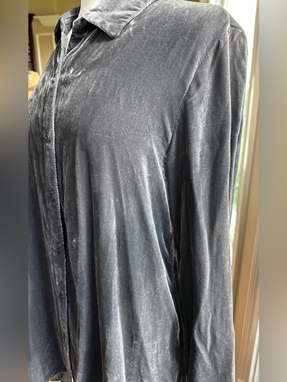 Eileen Fisher Crushed Velvet Tunic Collar Shirt, Size XS - Picture 8 of 9